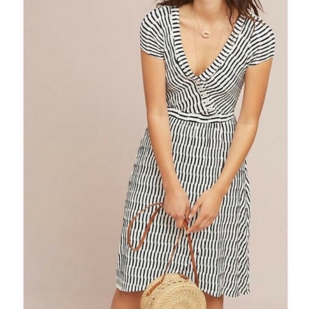 Anthropologie Maeve Paladino Stripe V-Neck Dress
